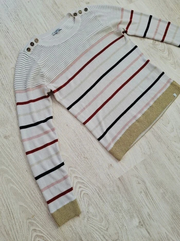 Blusa/suéter de mujer a rayas blanco/dorado/rosa/burdeos/negro Bonobo Estilo marinero chic - Talla M – photo 3